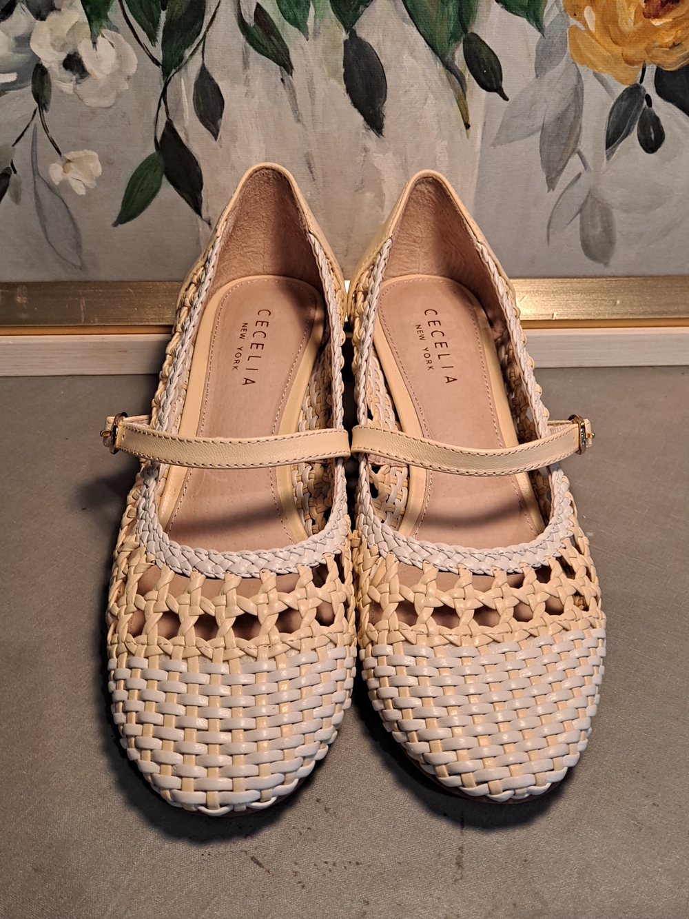 Cecelia New York Mikayla Woven Mary Jane Ivory Cream Block Heel Leather Luxury